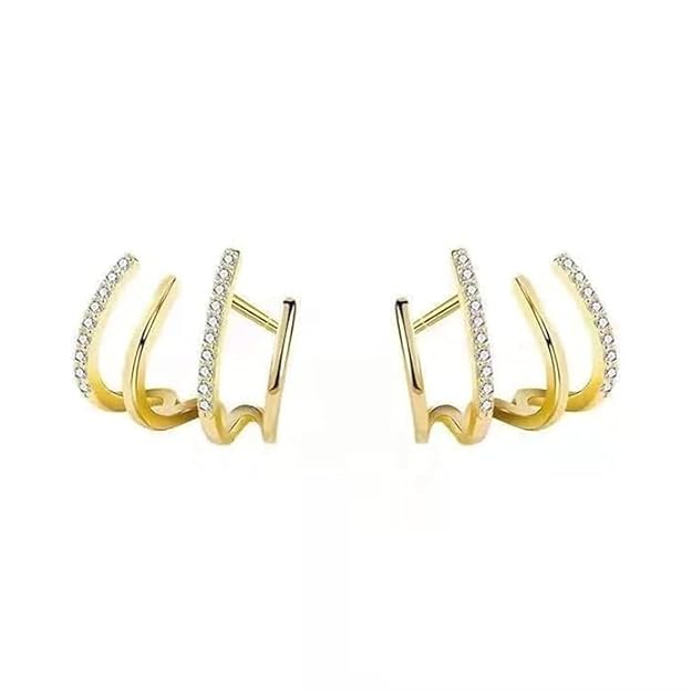 Korean Gold Plated Cubic Zirconia Studded 4 Earring Effect Claw Stud Earring