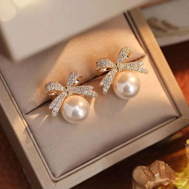 Shining Diva Fashion Latest Stylish Crystal & Pearl Earrings for Women