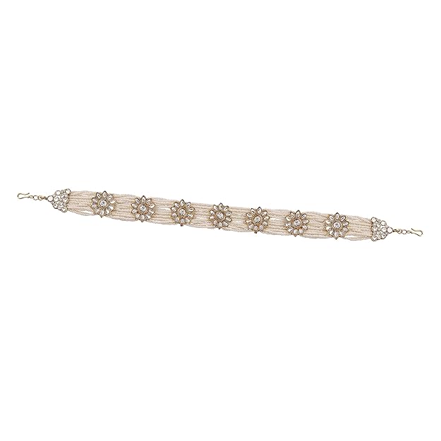I Jewels Gold Plated Traditional Floral Kundan Pearl Studded Rajasthani Sheesh phool/Sheeshpatti for Women