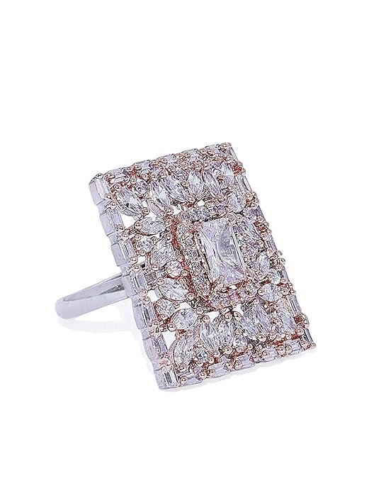  ACCESSHER Gold Plated Contemporary style Square Shape Finger Ring for Women