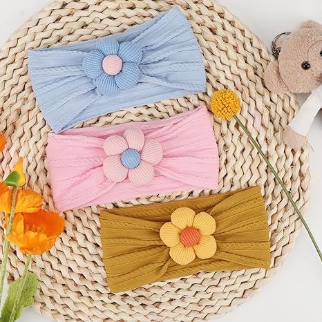 BAKEFY 6 Kids Soft Elastic Hairband Large Flower Baby Headband Hair Accessories