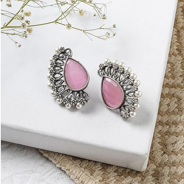 Dulcett India Oxidised Silver Stud Earrings 