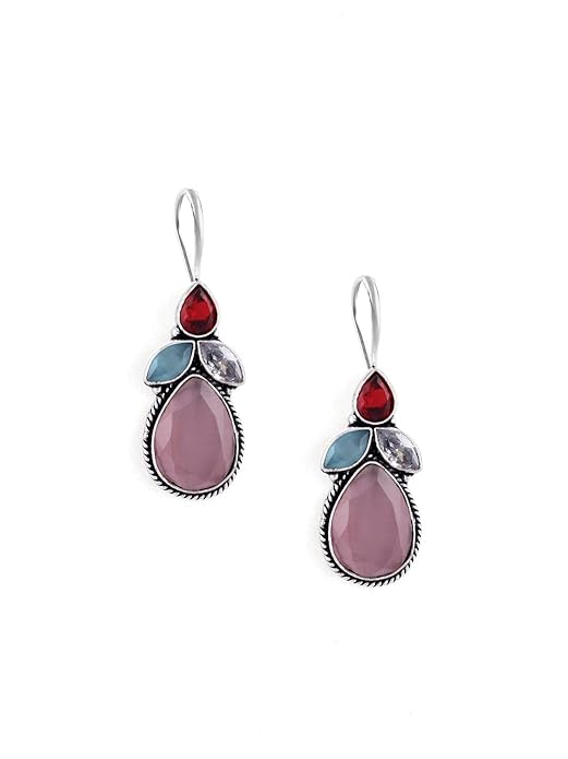 El Regalo Multi Colored Ethnic Stone Studded Oxidized 925 Silver Plated Earrings – Women’s