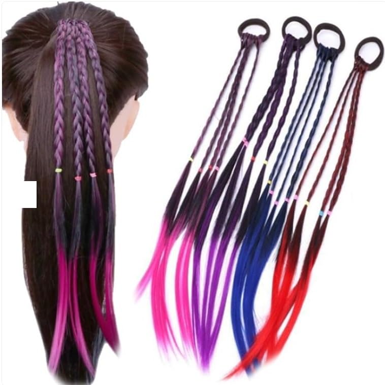 HAIR WALA 4pcs Hair Extension Braids, Colorful Fake Braid Hairpieces with Hair Band Hair Styling Accessories