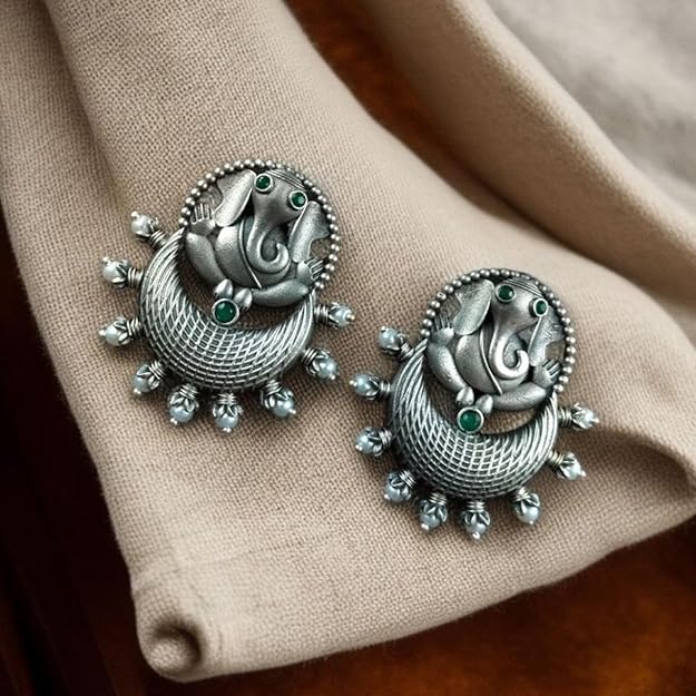 Handmade Harmony Oxidised Ganesha Stud Earrings 