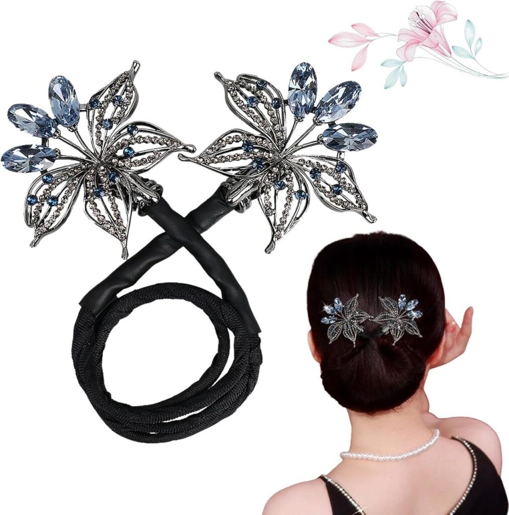 INHEAVEN 1pc Rhinestone Flower Hair Clip, New Flower Deft Bun Maker