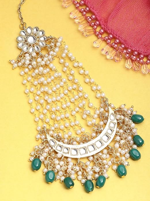 Karatcart Green Tumble Gold Plated Handcrafted Kundan Passa for Women