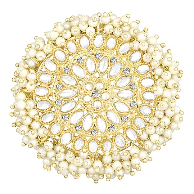 Poera Artificial Juda Bun , Gold Plated Kundan Beads Studded Round Hair Accessories
