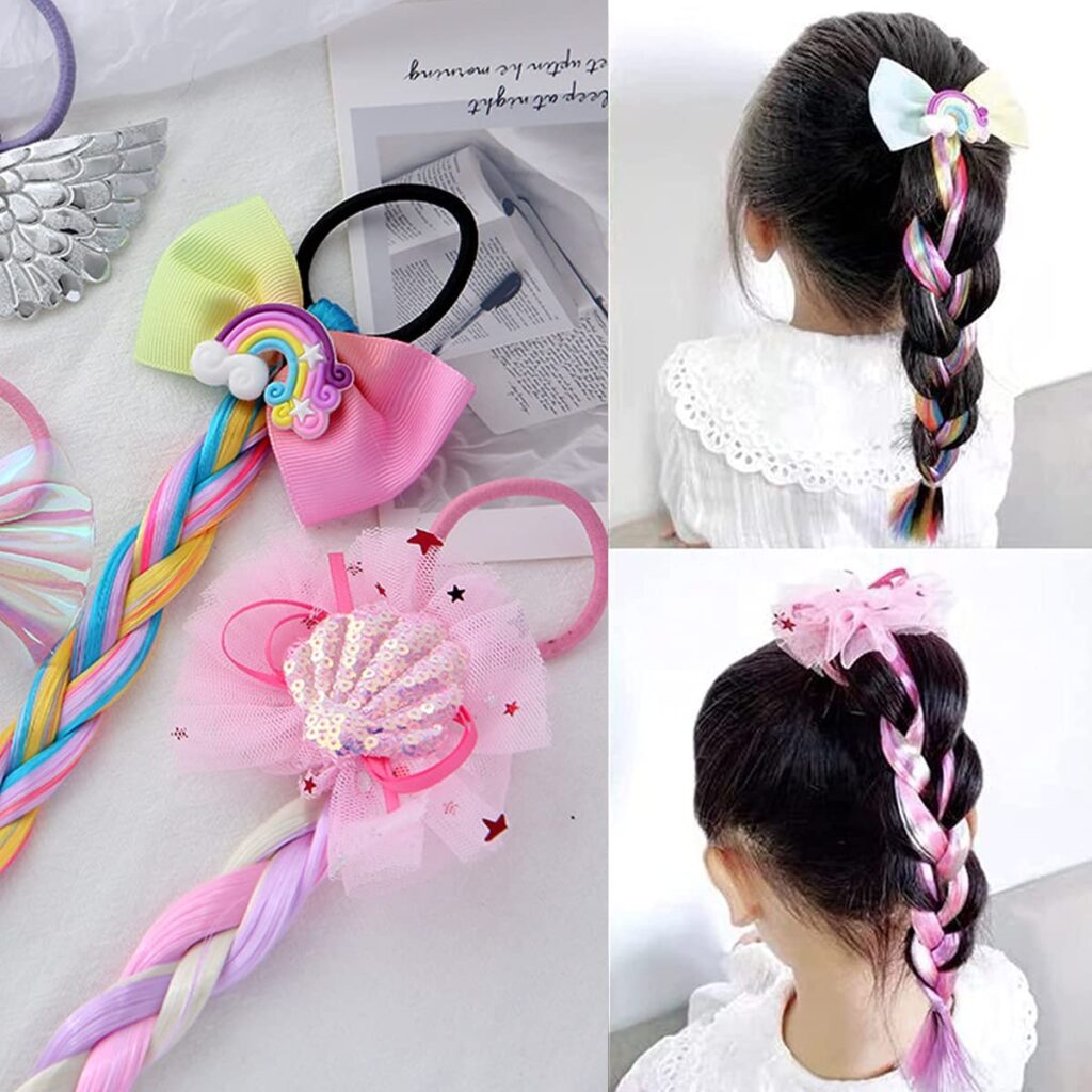 SANNIDHI 3pcs Girls Braids Ponytails Hair Extensions, Rubber Band hair accessories