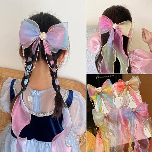 Samyak 2pcs Ribbon Hair Bow Clip for Kids Girls Hair accessories