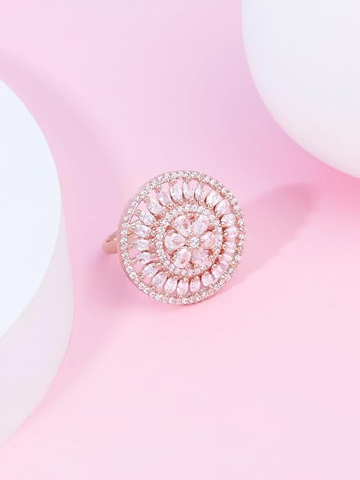 Zaveri Pearls Rose Gold CZ Adjustable Ring