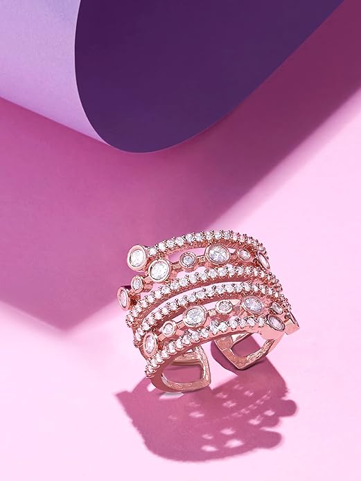 Zaveri Pearls Rose Gold Plated Adjustable Ring