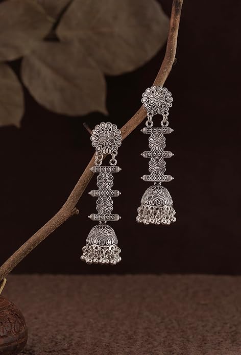 Everlynn Jewellery Earrings for Women – Oxidised Silver Dangler Jhumkas