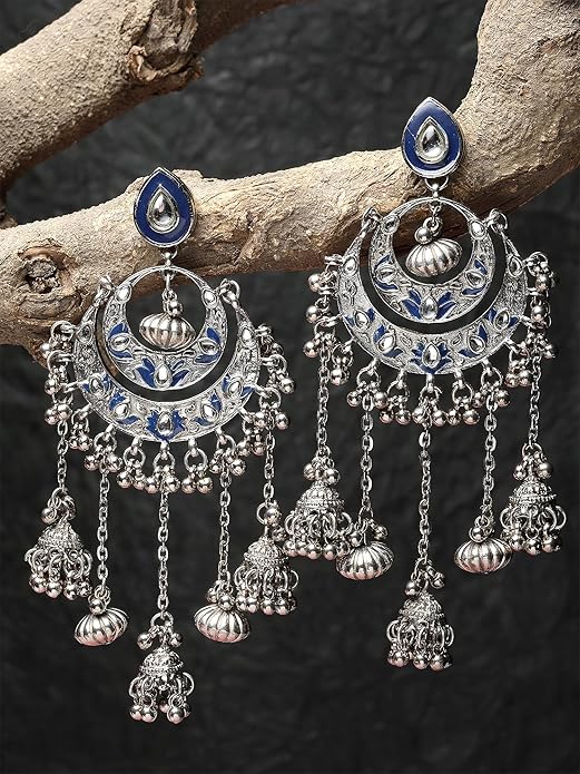 Karatcart Blue Meena & Kundan Oxidised Earrings