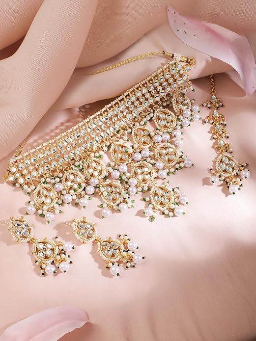 Rubans 22K Gold-Plated Kundan Choker Necklace Set
