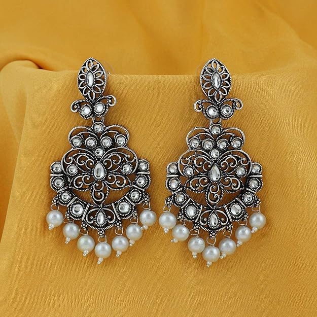 Sukkhi Exotic Oxidised Pearl Chandelier Earrings for Women