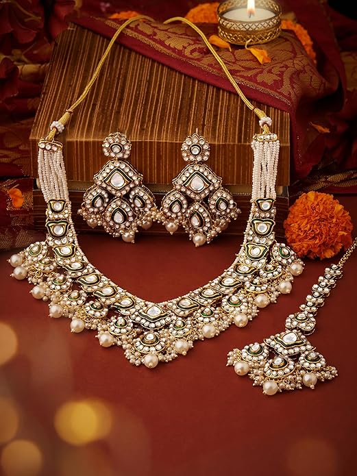 Zaveri Pearls Green Meenakari Kundan Bridal Choker Set 