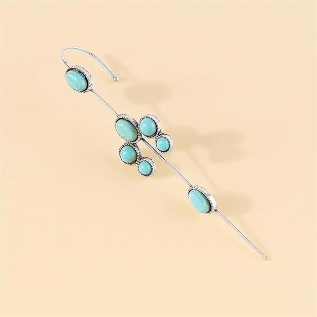 El Regalo 2PCs Turquoise Ear Wrap Crawler Hook Stud Earrings for Women