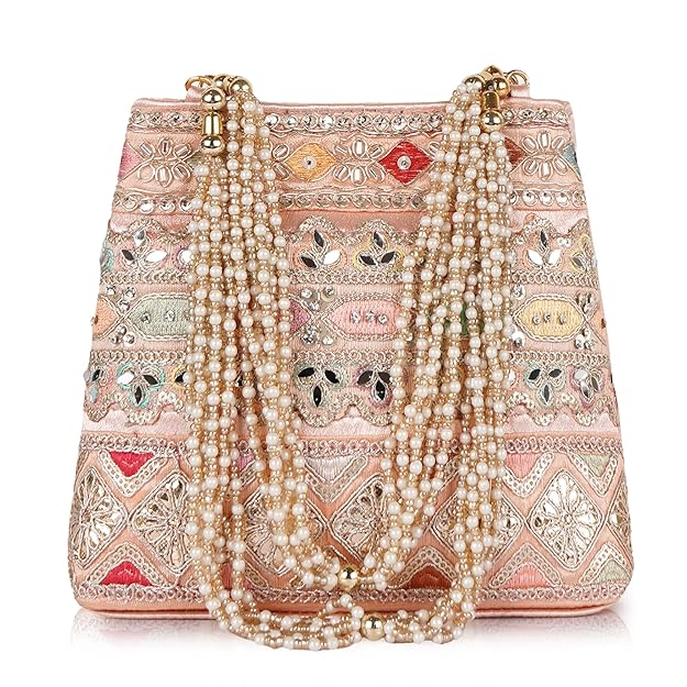 PLANX Velvet Stylish Embroidery Unique Design Traditional Wedding Party Handheld Potli Bag for Women