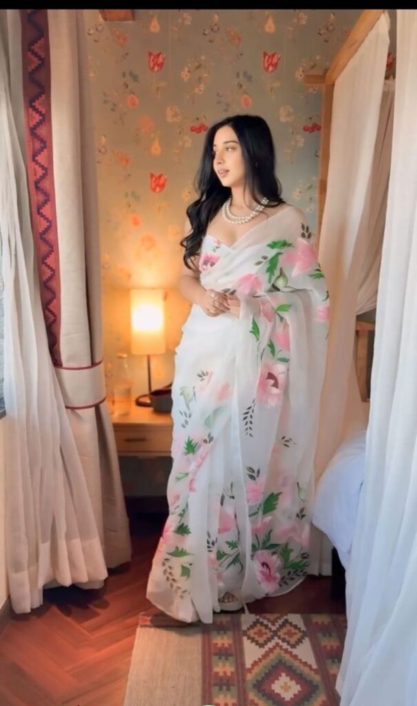 tanya Mittal White Organza Floral Saree Look