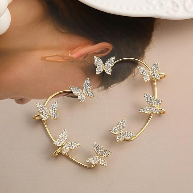Shining Diva 2 Pcs Zircon Butterfly Ear Cuffs