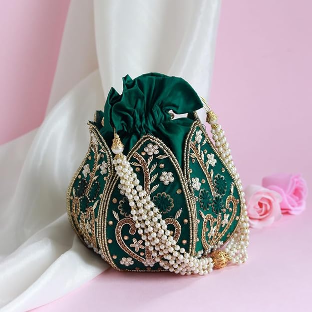 THE TAN CLAN Hand Embroidered Mini Lotus Potli Bags for Ladies