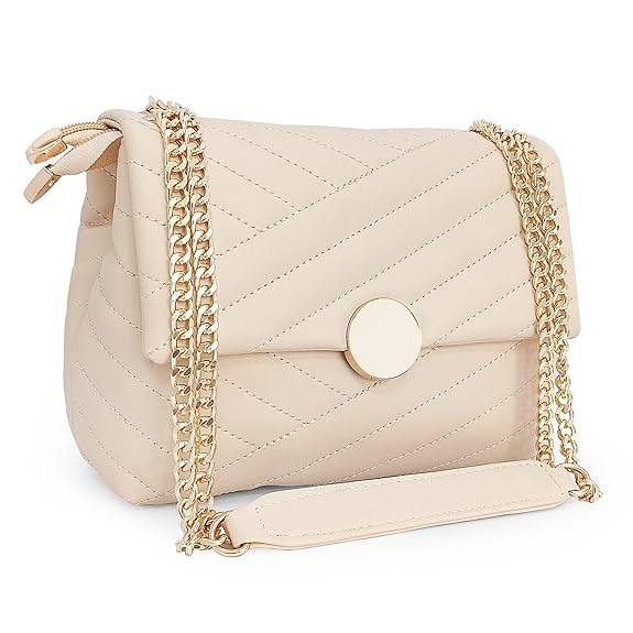 ADISA women's quelted cross body sling bag (off white)