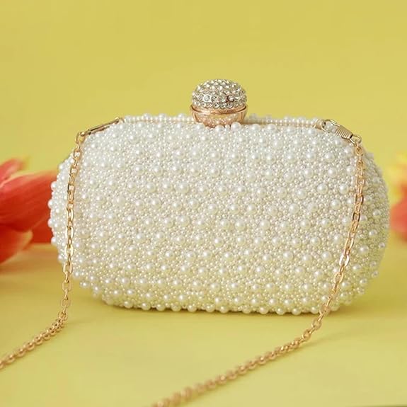 THE TAN CLAN Women Hand Embroidered Pearl Clutch for Women